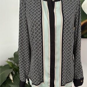 Dana Buchman Black and Cream Patterned Top